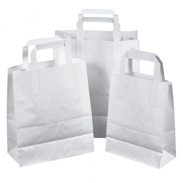 8x13x10 White Tape Handle Carrier Bags